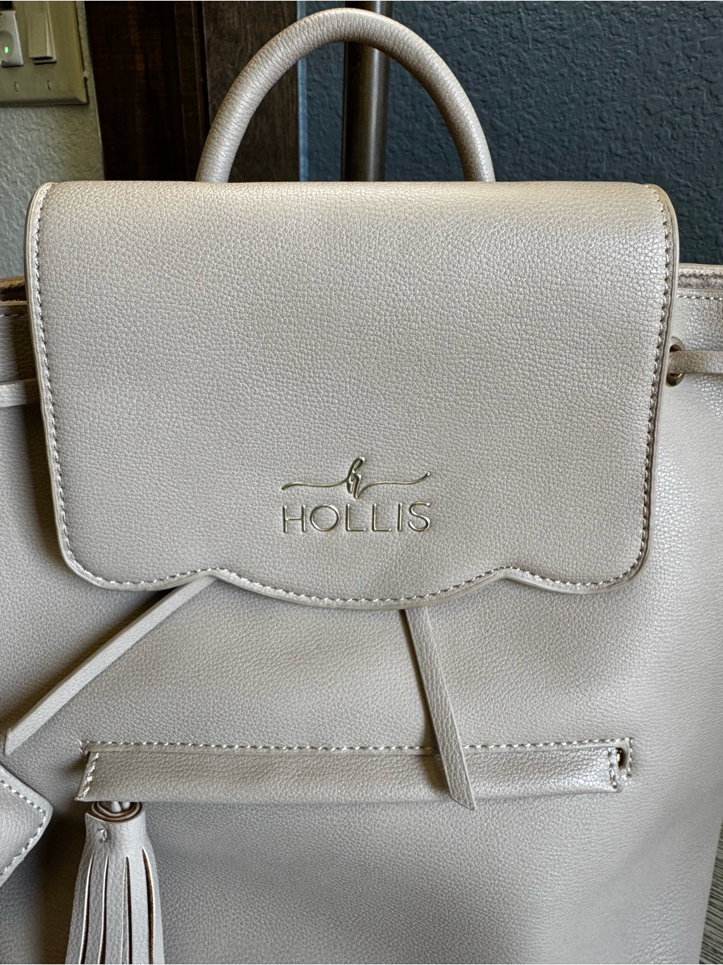 New!!! Hollis Cream Leather Tote Backpack With Tassel Charm — image 3 of 8